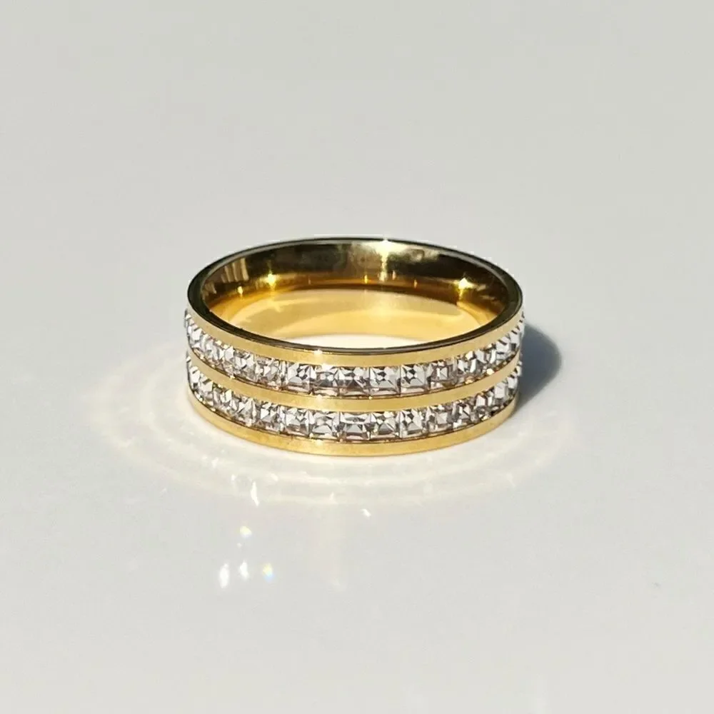 New! “Chelsea” Stainless Steel Studded Crystal Ring